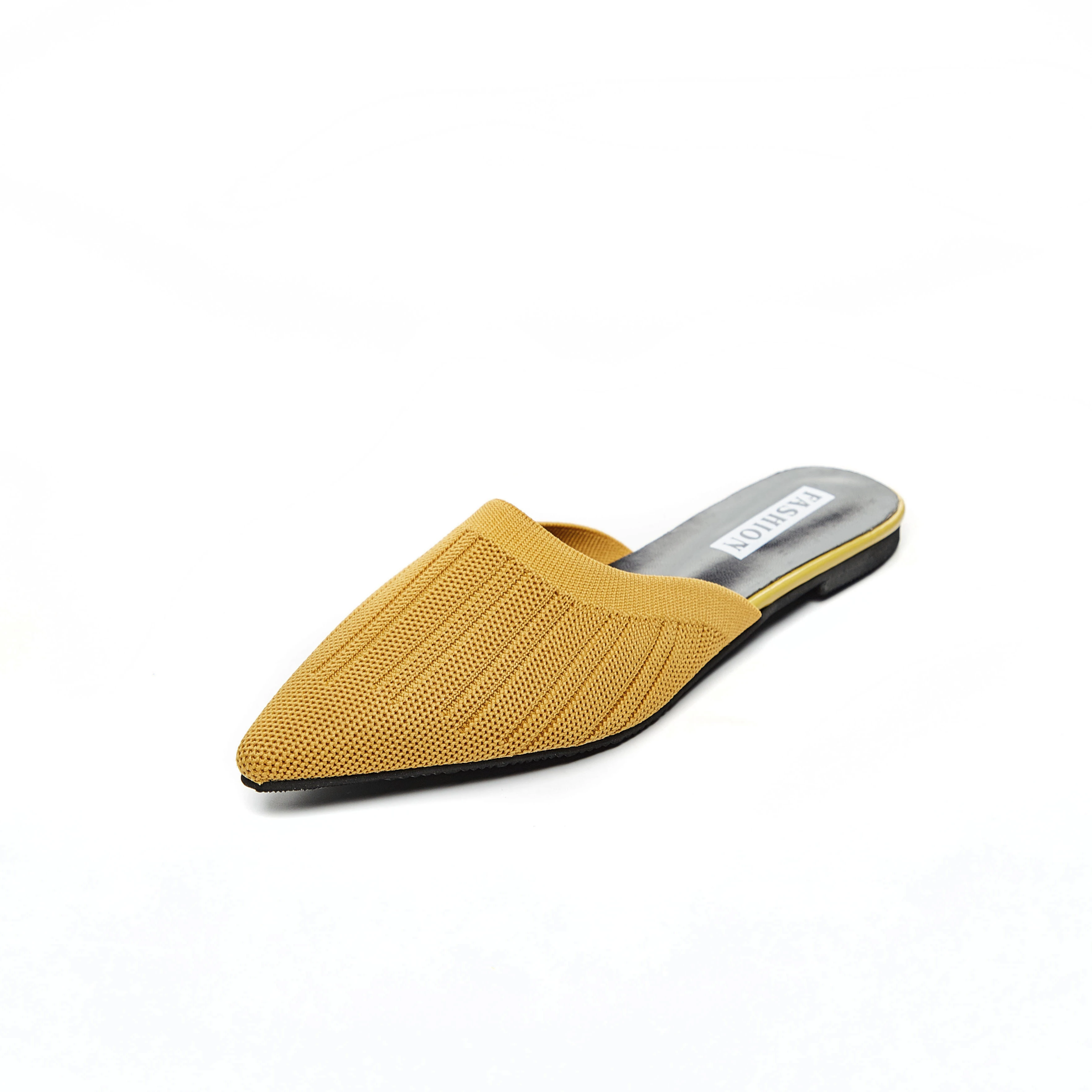 

women's solid color large size single shoes half shoes womenhalf sandals low heel flat base slippers closed toe point toe shoes, Black yellow beige