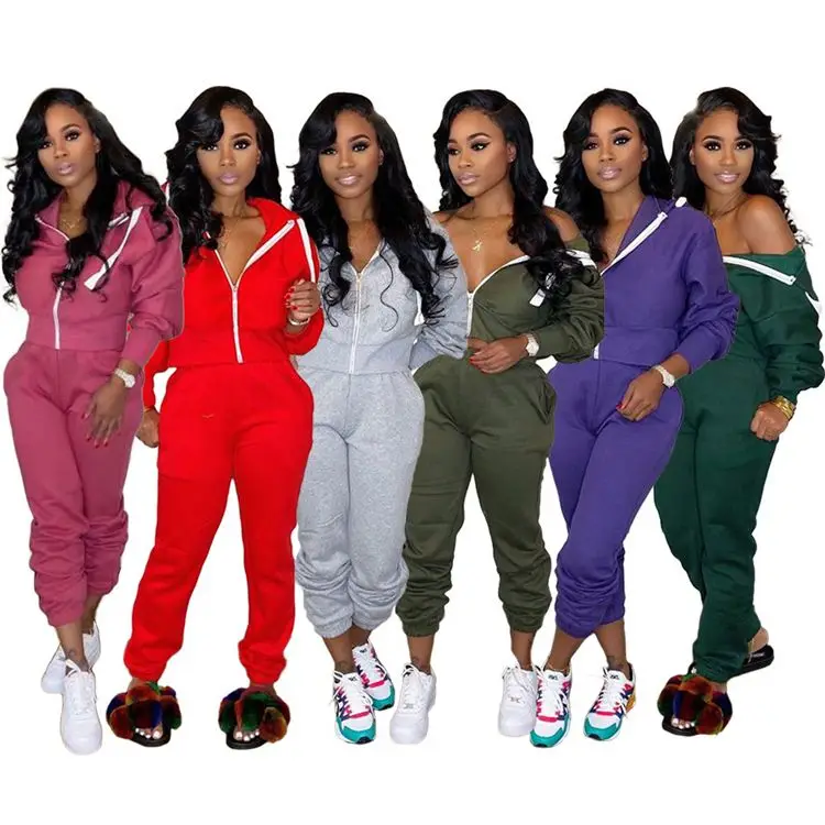 9S04350 best seller solid color hooded hoodie leisure sport Pants Two Piece Set Women Clothing