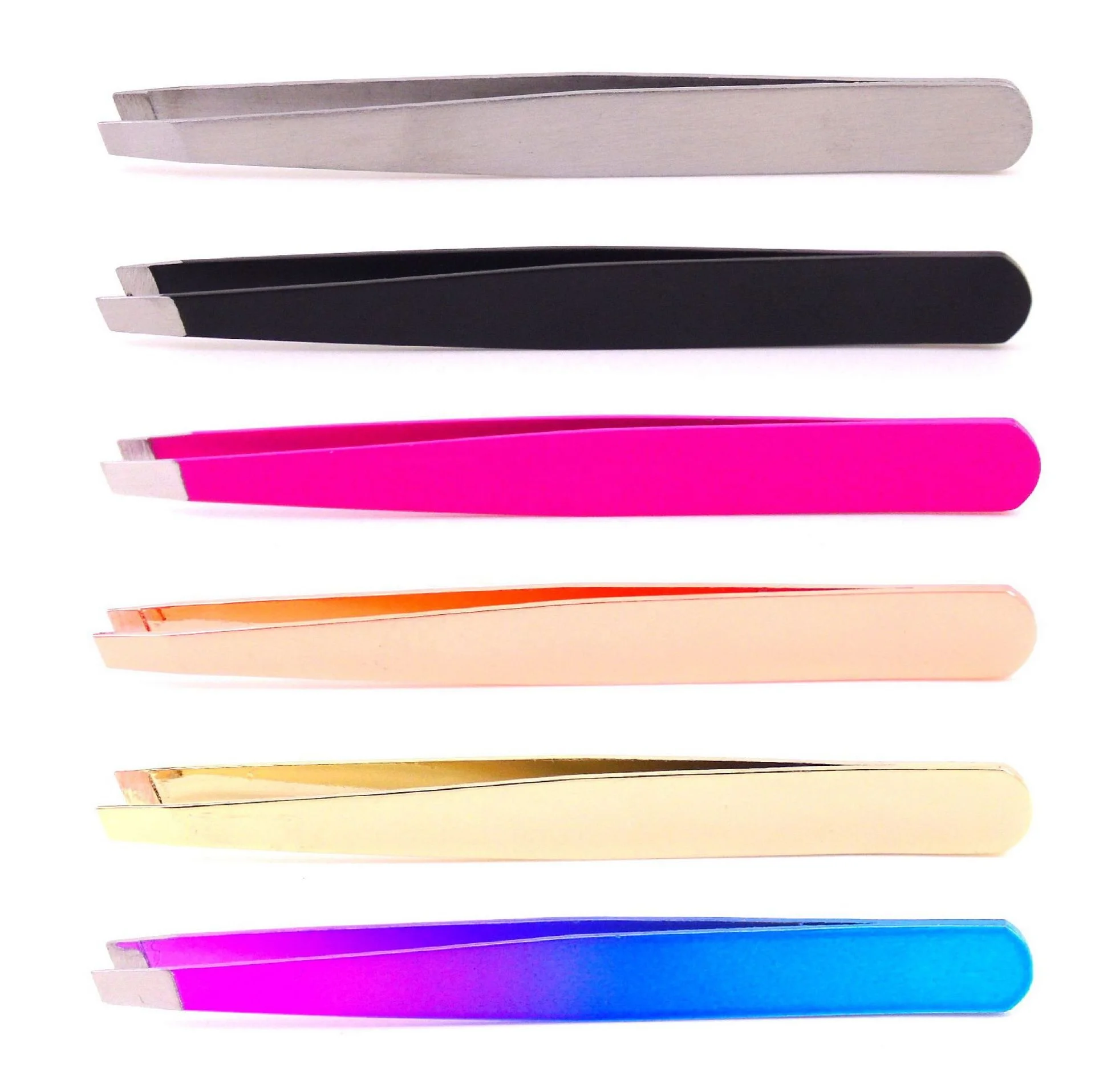 

Professional Private Label Stainless Steel Slanted Eyebrow Tweezers Facial Hair Removal Tweezers, Gold, rose gold, silver, hot pink, black, blue