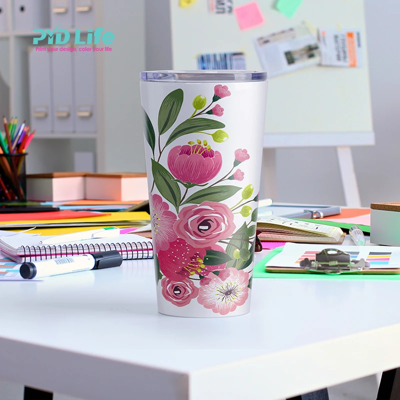 

Hot Sale Tumbler Double Wall Coffee Cup With Silk Print Logo Free Sample, White