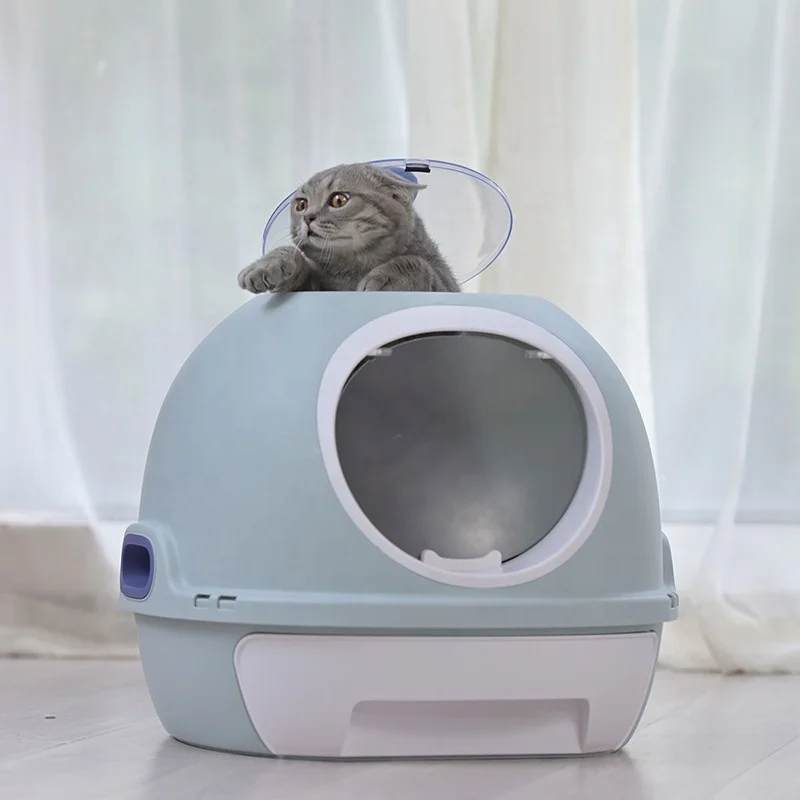 

New design large enclosed cat sand litter box plastic door cat toilet box