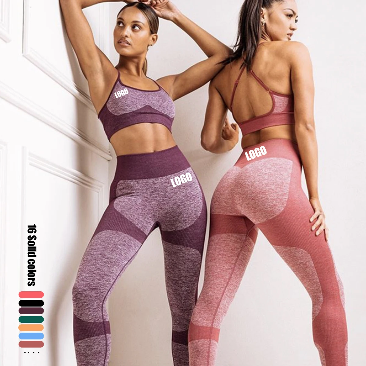 

custom logo 2 pieces seamless sport fitness yoga set women gym exercise dumbbells training set for set, As pictured