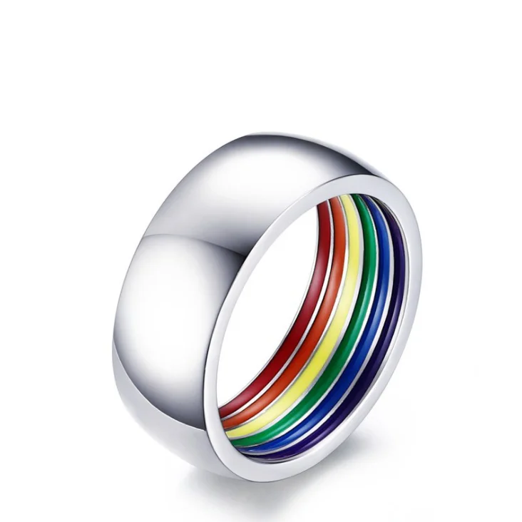 

Mens Womens Rainbow Colorful LGBT Lesbian Ring Stainless Steel Wedding Band Gay Rings, 3 colors