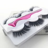 

silk lashes full strip 3d false eyelashes 3 pair package box with pink tweezer