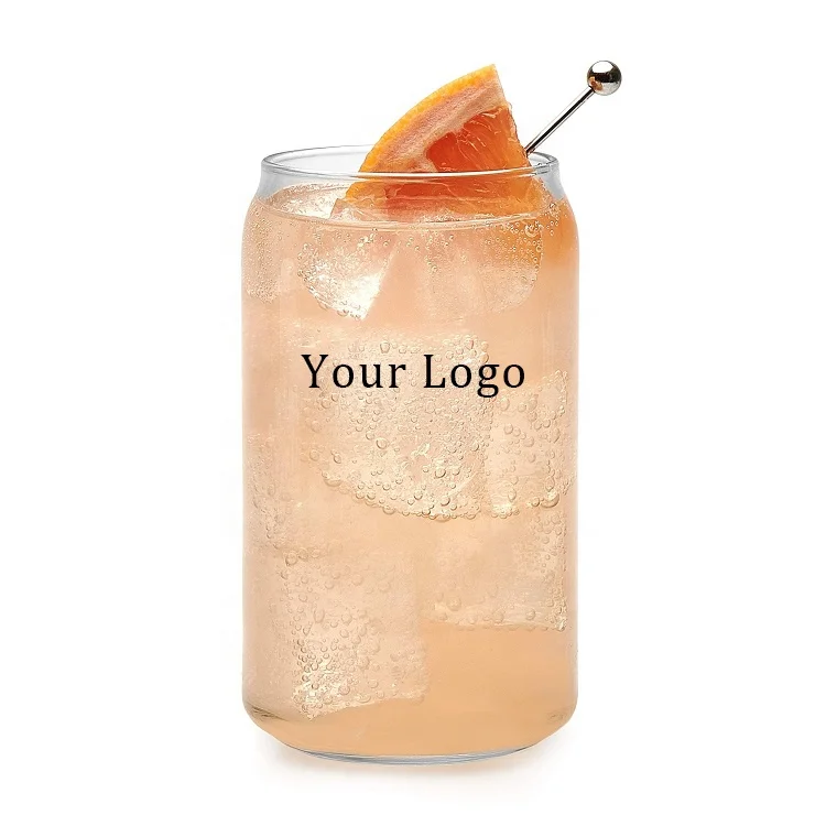 

US Warehouse 16ounce soda custom logo unique drinking transparent tumbler beer bar can shaped glass cup for beer juice with lid