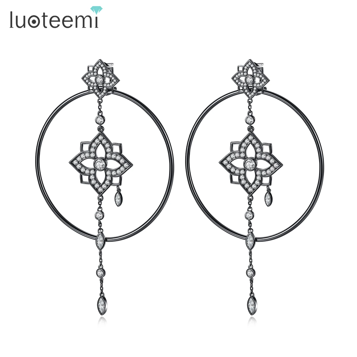 LUOTEEMI Flower Tassel Earrings Fashion Wholesale Hoop Earrings Cubic Zirconia Stud Trendy Big Hoop Earrings