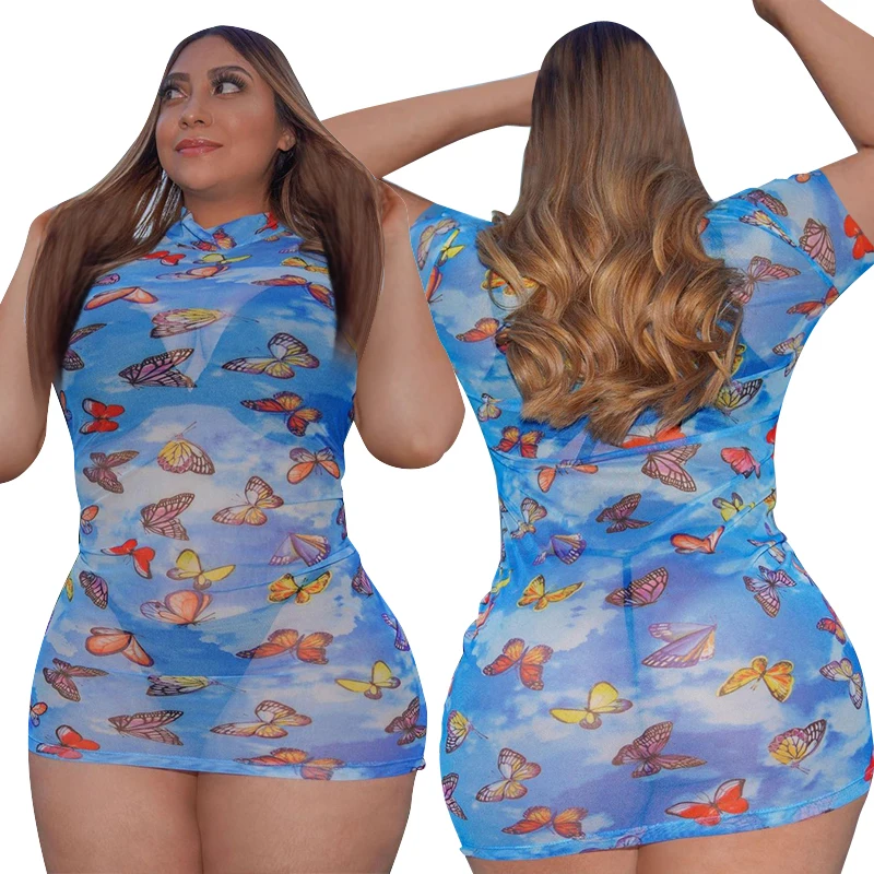 

Breathable New Sexy Cerulean Polyester Plus Size Women's Dresses