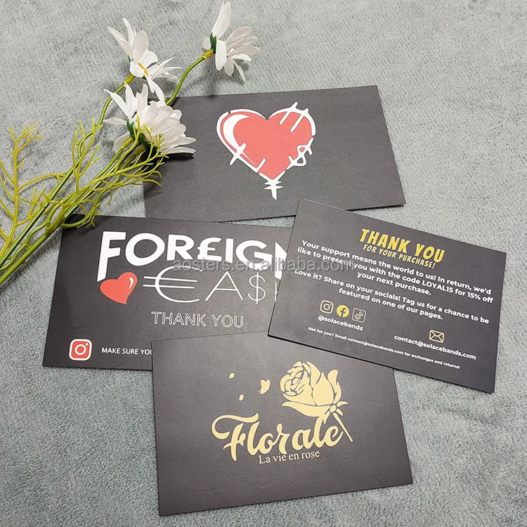 

Professional Custom Printing Luxury Gold Foil Hot Stamp Glossy Matte Thank You Cards 100 For online Business, Customers' requests