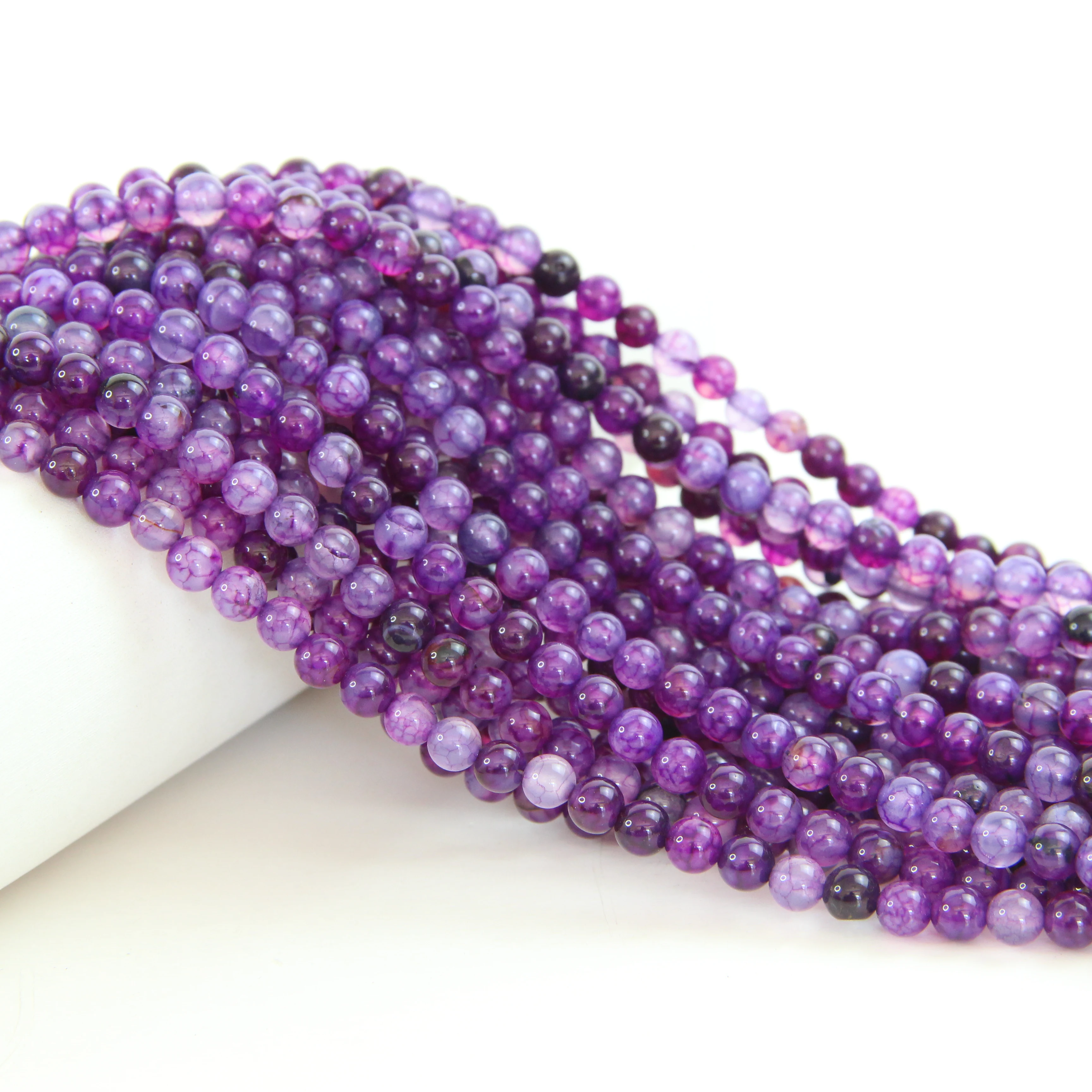 

Wholesale High Quality Natural Stone Dyed Purple Black Dragon Vein Agates Loose Round Beads For Jewelry Making