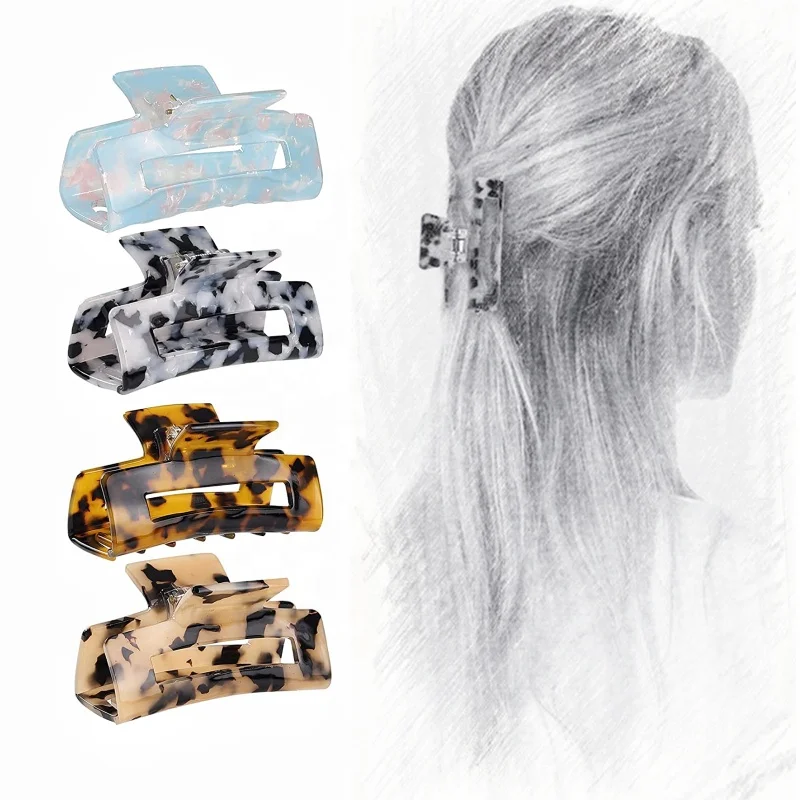 

Hot sale rectangle Acrylic Hair Clips Fashion hair accessories Marbling hollow out Claw clips For women or girls