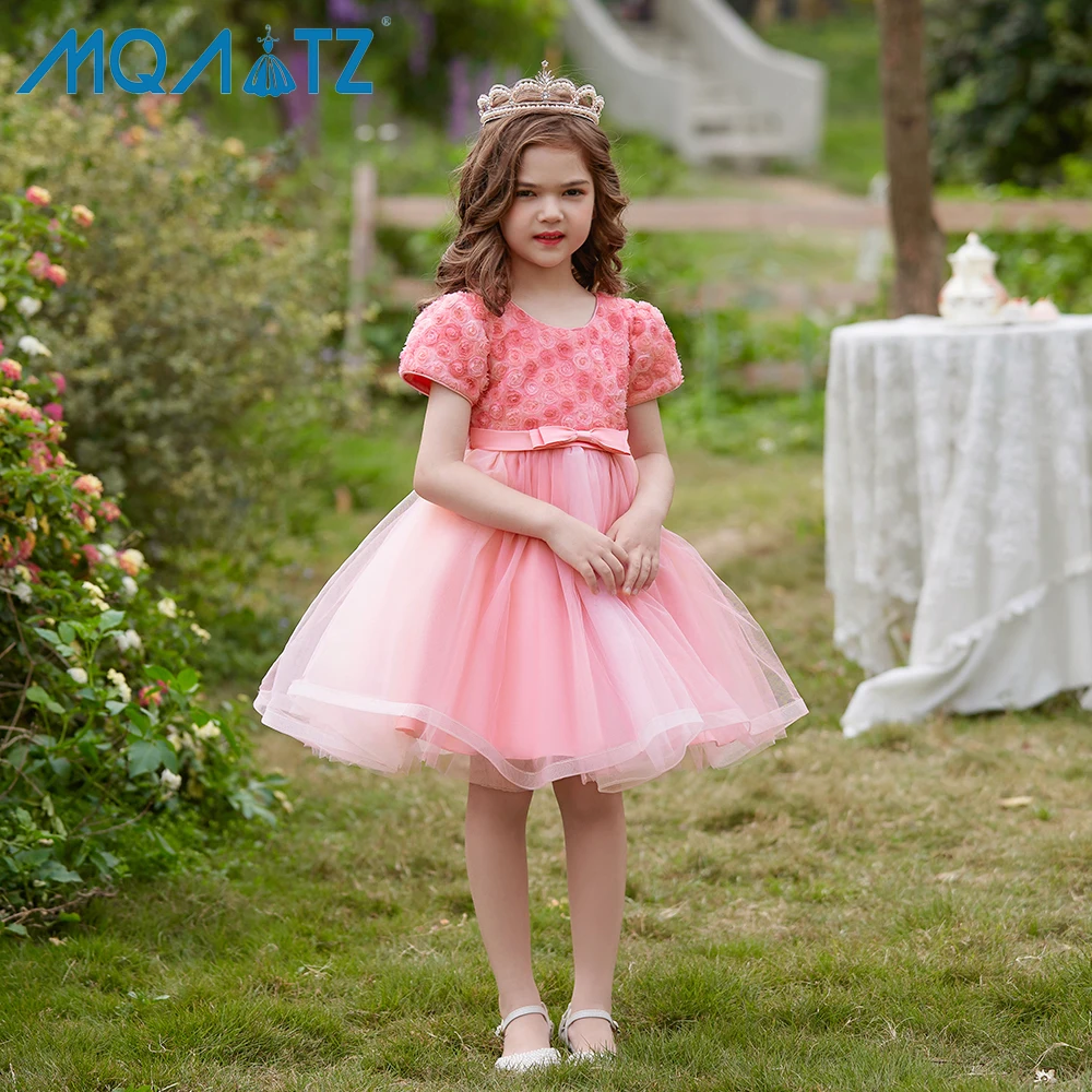 

MQATZ pink children dress 3 D flower clothing princess girl dress for 4-7 year fashion custom clothes L5351