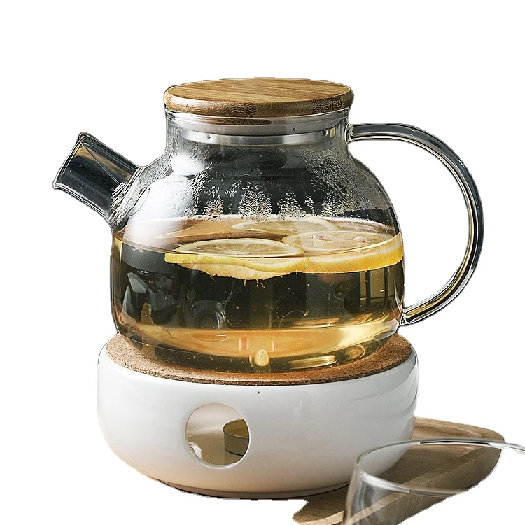 

1000 ML Clear Borosilicate Glass Tea Pot Set, Heat Resistant Clear Glass Teapot Bamboo Lid with Ceramic Tea Warmer