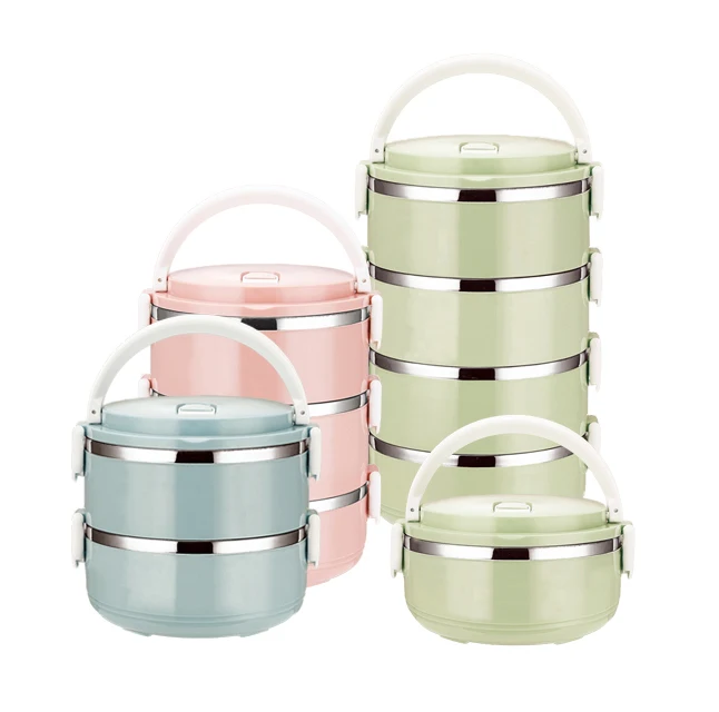 

New Arrival Multi-Layers Stainless Steel Lunch Box Insulated Food Carrier Tiffin 1/2/3/4 Layer Food Storage Contain, Pink/blue/green