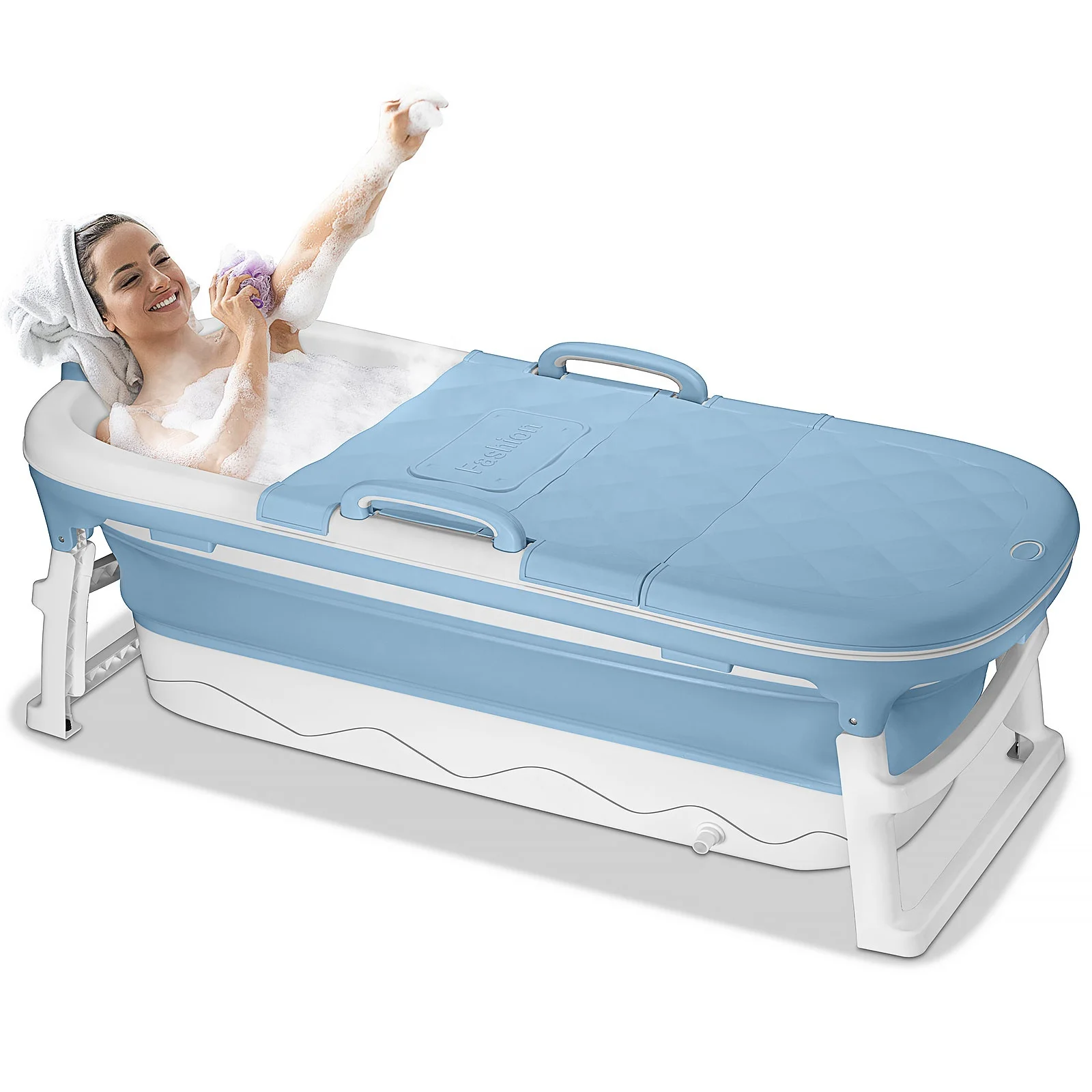 

USA Free Shipping Big 117CM PP TPE Portable Foldable Bathtub Freestand Baby Foldable Adult Bathtub, Blue