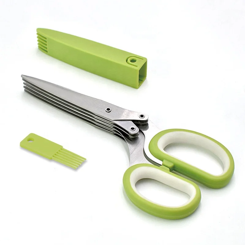 

Latest Technology 5 Layers Blades Stainless Steel Herb Multifunction Kitchen Vegetable Cutting Scissors Speedy Herb Scissors