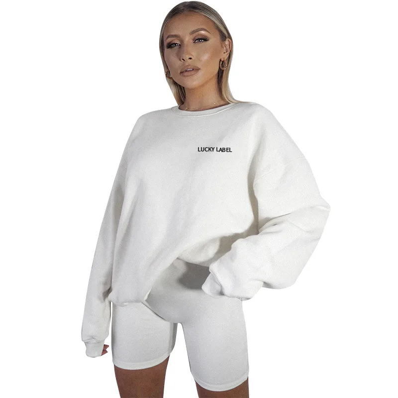 

Embroidered hoodie and shorts suit for lady Home leisure long sleeve loose letter simple temperament women pajamas two piece set, Customized color