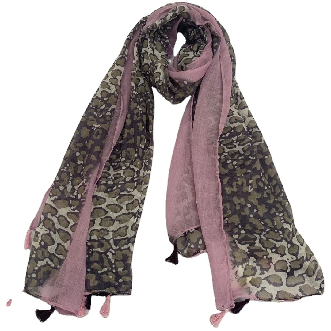 Wholesale tassel scarf women leopard printed scarf hijab, Customized color