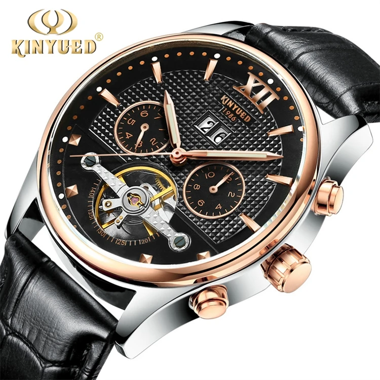 

KINYUED J010 High End Mechanical Watches Leather Band Pendulum Automatic Movement Men Watch, As picture