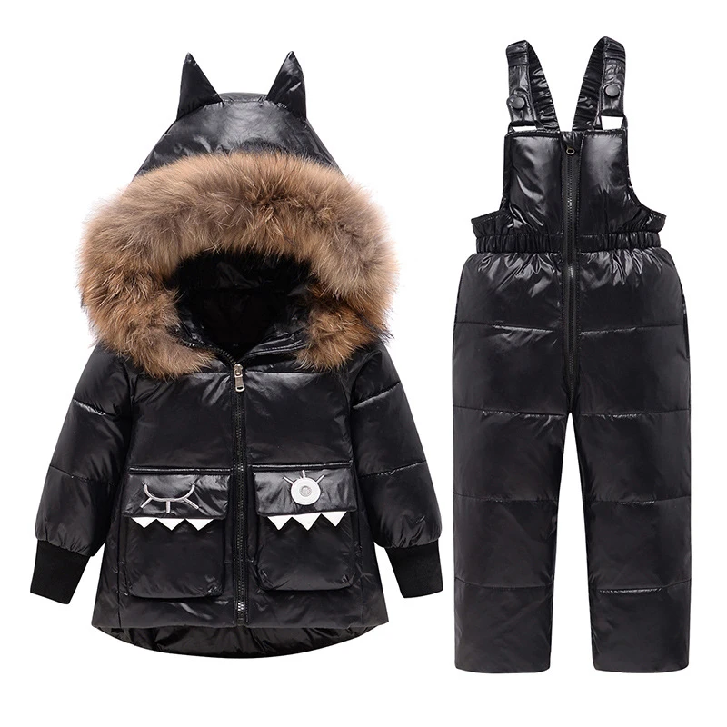 

Child Parka Real Fur Hooded Boys Baby Overalls Girl Clothes Winter Kids dinosaur Coat Snowsuit Snow Clothing Down Jackets Set