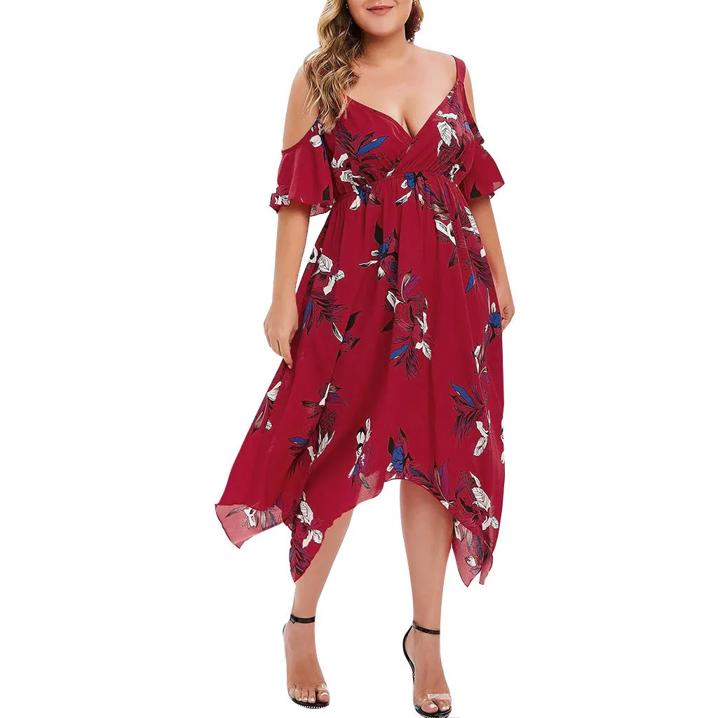 

2021 New Plus Size Loose Print Chiffon Suspender Slim Casual Dresses, Accept custom color