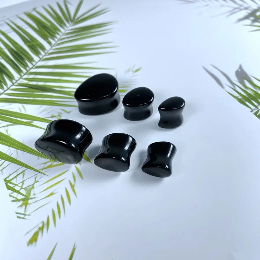 

Women Men Ear Piercing Stretcher Earrings Lobe Black onyx Stone Teardrop Ear Plug Ear Expander Plugs Jewelry