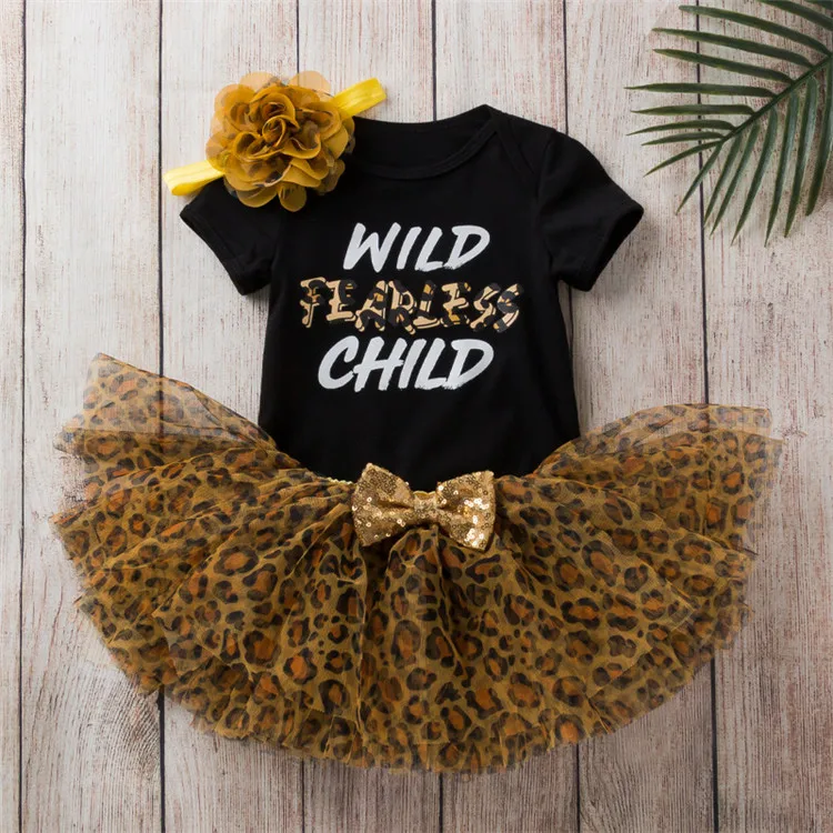 

High Quality Cotton tutu Skirt for Baby Girl Jumpsuit with Letter+Leopard Skirts+Headband 3Pcs Kids Rompers Newborn Dresses, 5 pattern