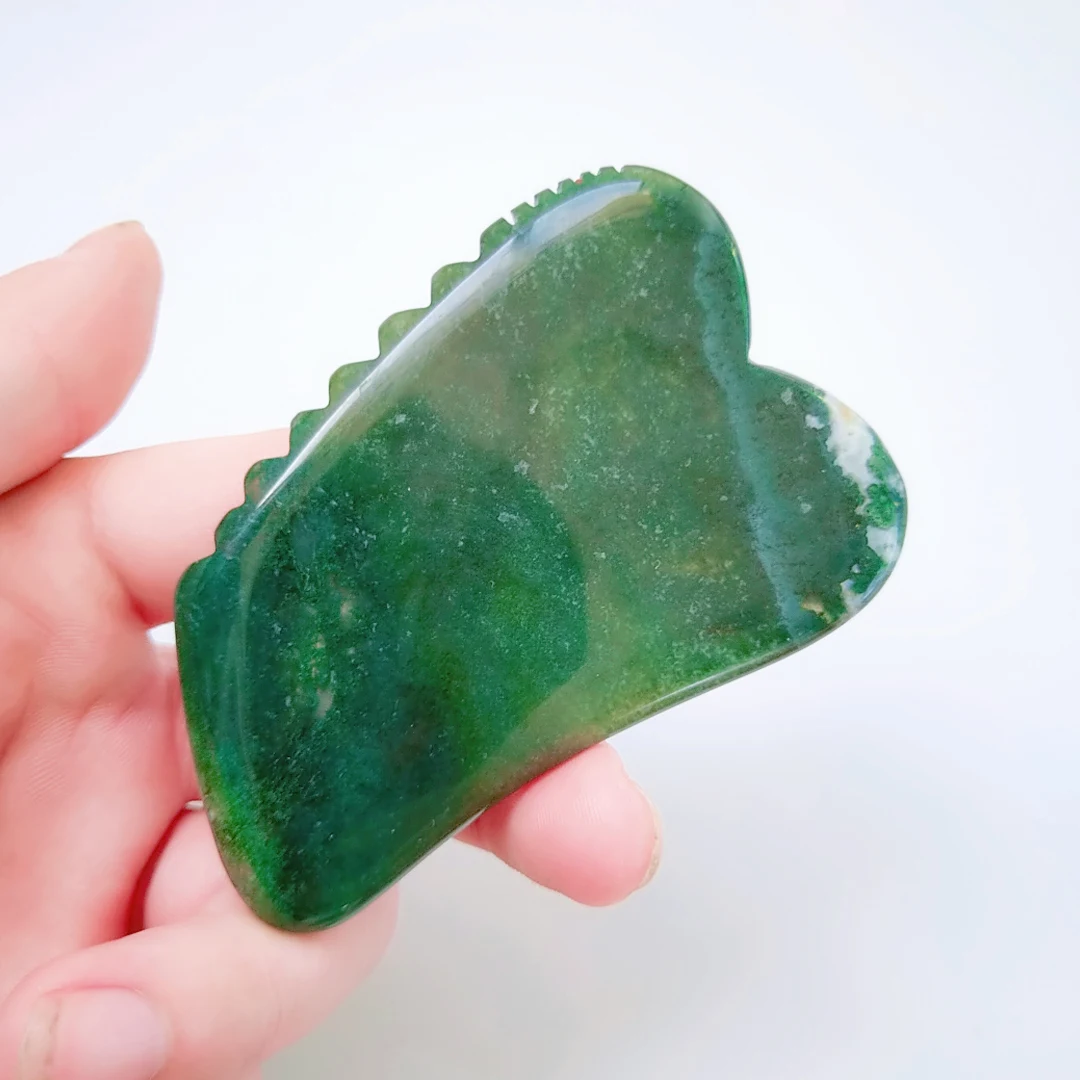 

Factory Price Stone Massager SPA Handmade Natural jagged square shape moss agate Massage Stone for Beauty