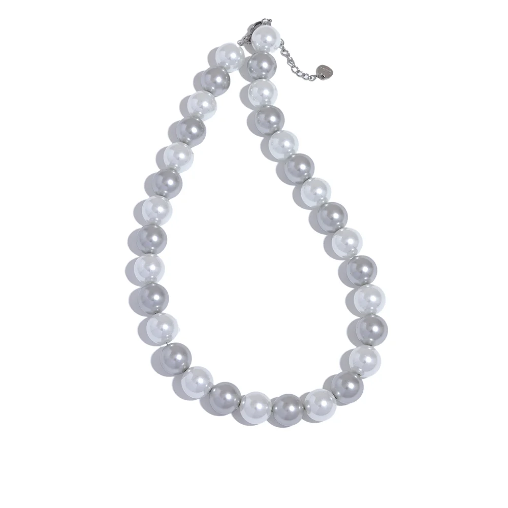 

JINYOU 2512 White Grey Simulated Pearls Bead Chain Collar Necklace Silver Stainless Steel Fashion Trendy Jewelry Bijoux Gift New