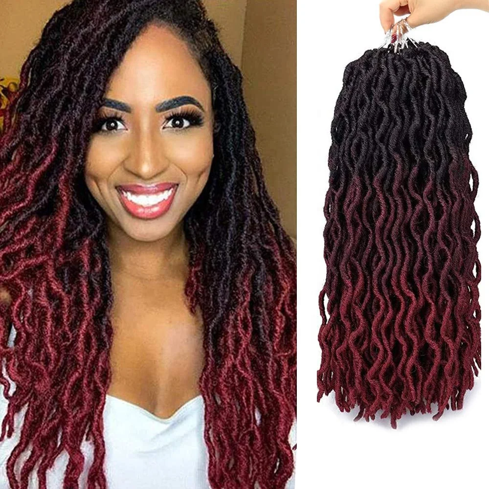 

20 inch Synthetic Braids Goddess Faux Locs Crochet Hair Soft Curly End Natural Synthetic Braids Brown Extension For Women Locks