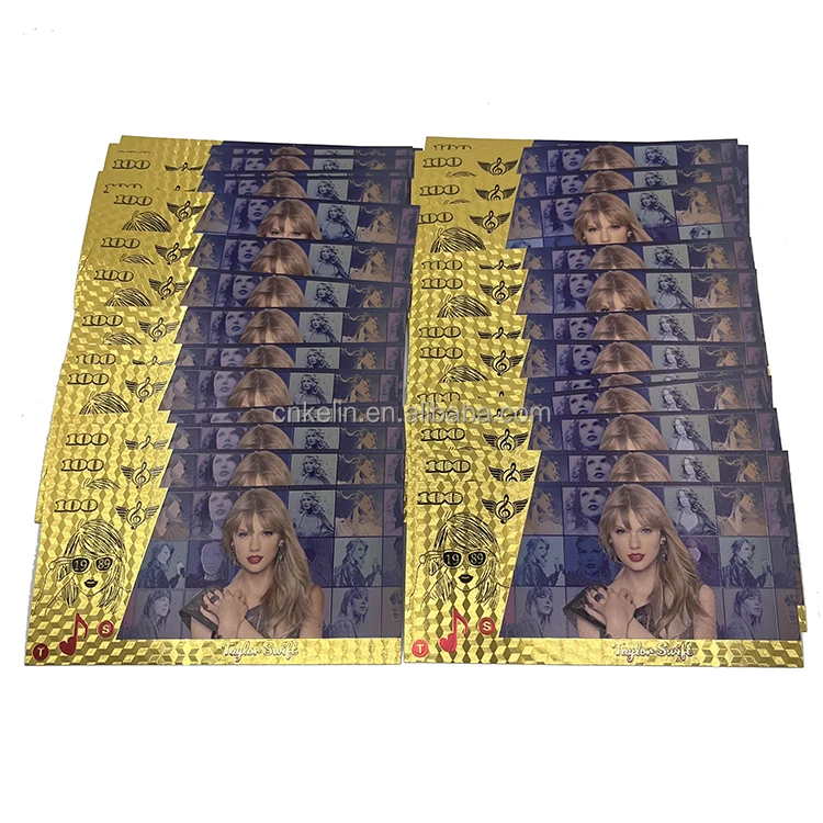 

Factory Price Waterproof Souvenir TaylorSwift Star Card 100 PET 24k Gold Foil Plated 100 Banknote
