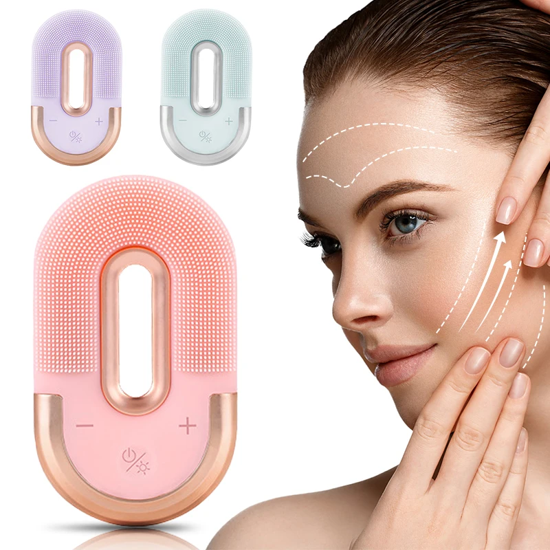 

Mini New 3 colors LED Light Silicone Face Massager Handheld Rechargeable Vibration Beauty Hot Facial Brush Deep Cleansing, Colorful