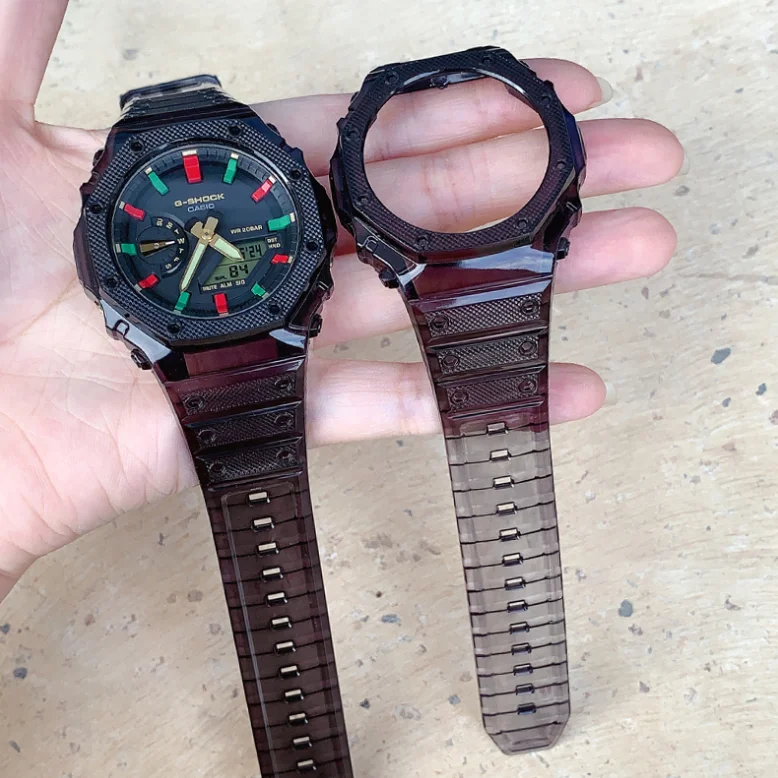 

New Design Rubber Watch Strap Case Set Resin Watch Band For G-shock Casio GA2100, Multi colors