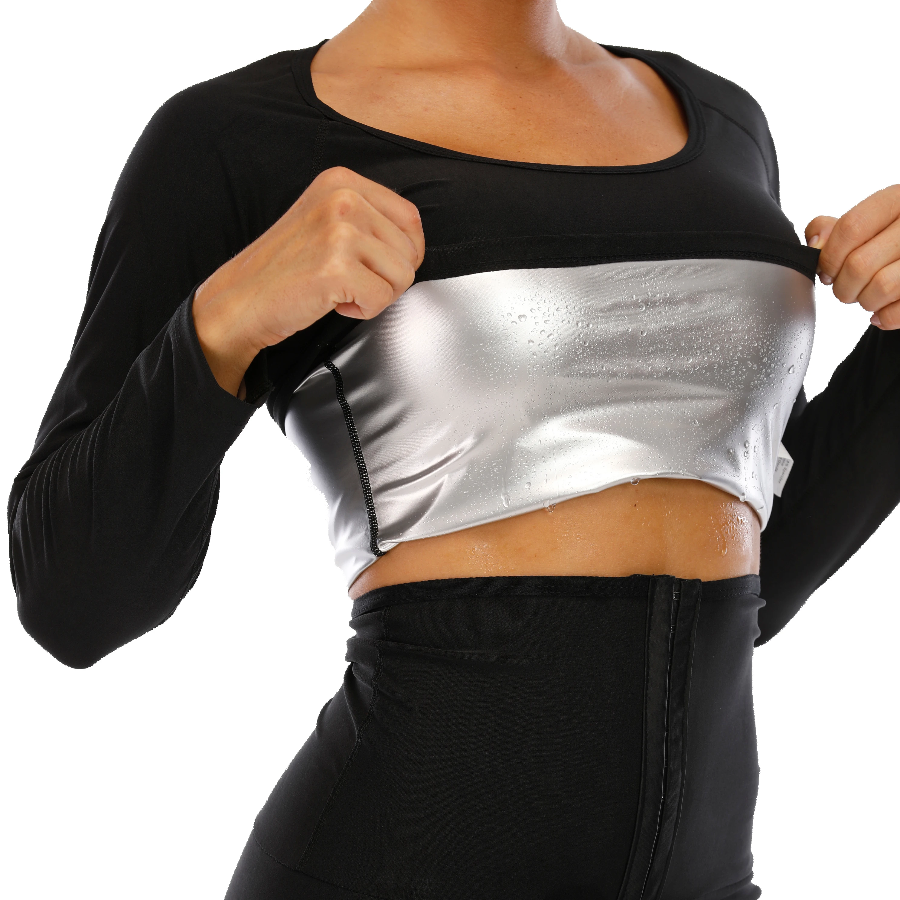 

Women Long Sleeve Weight Loss Fitness Slimming Body Shaper Training Workout Heat Trapping Waist Trainer Sweat Suit Sauna Shirt