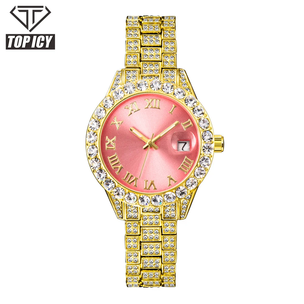 

2021 TOP ICY Luxury Brand Design Quartz Diamond Watch Women Iced Out Hip Hop R Watch