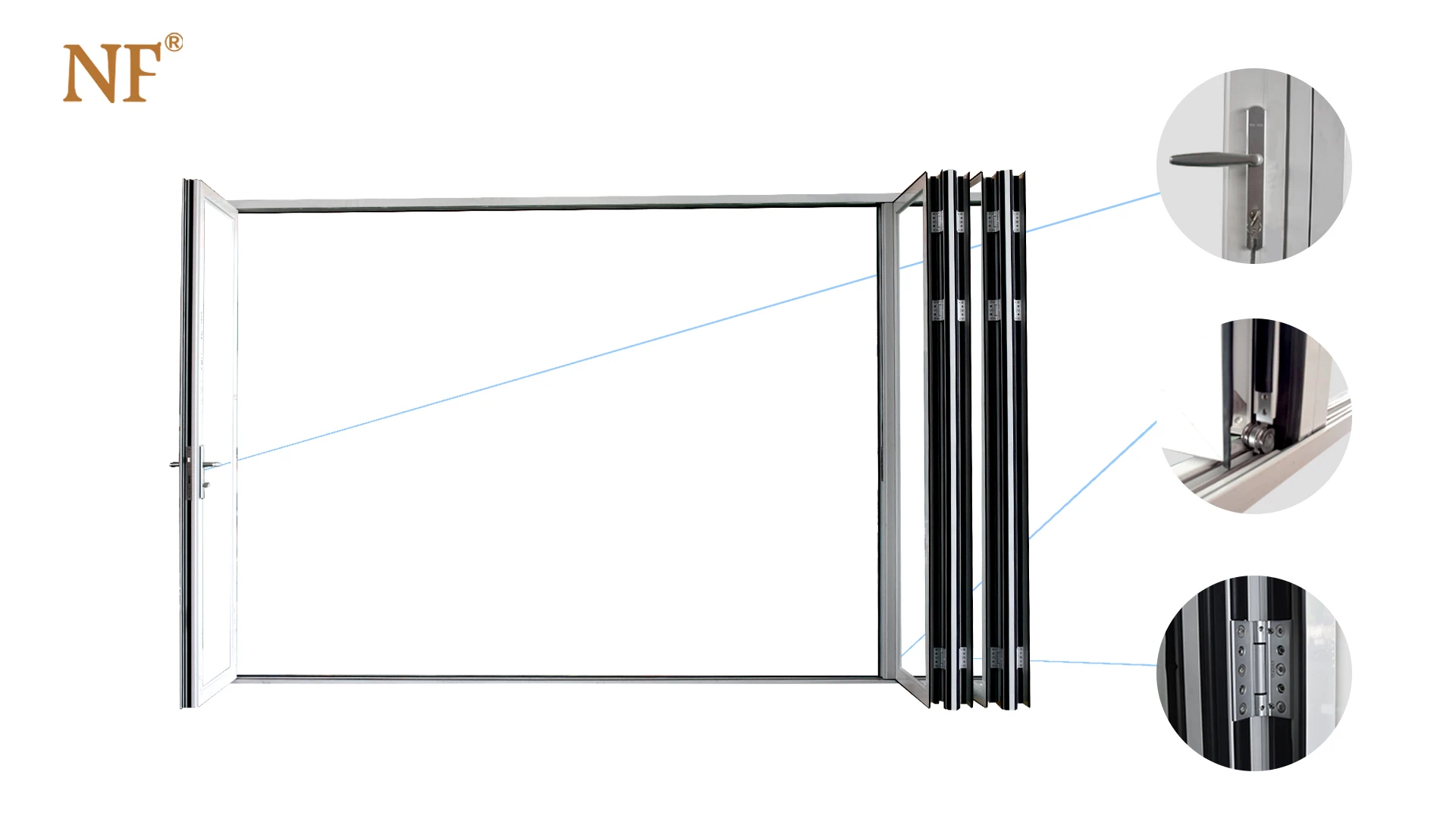 Aluminium Frame Hinge Folding Bifold Accordion Doors For Partition