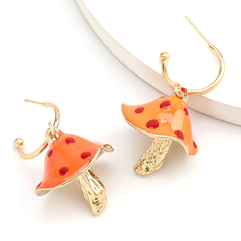 

Korean Japanese Mori Gold Plating Mushroom Pendant Earrings Dripping Oil Mushroom Earrings For Young Women