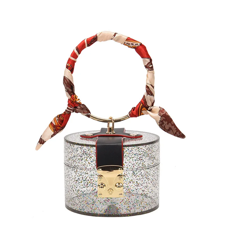 

Summer New Design Luxury Transparent Acrylic Evening Bags Small Women Ladies Purses and Handbags with Silk Scarf Handle