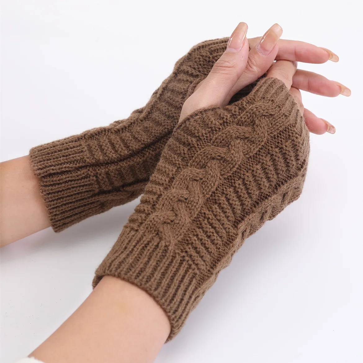 

For Women New Fashion Warmer Knitted Fingerless Winter Soft Warm Wool Knitting Arm Flexible Hand Gloves Women Wrist Gloves