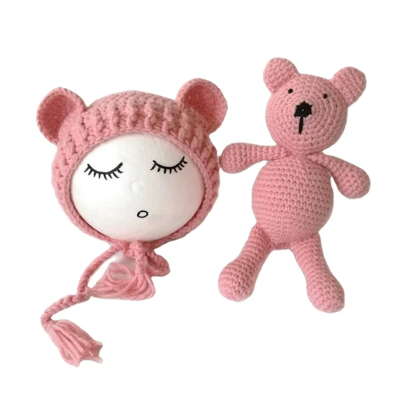 

Exquisite Hand-made Bear Baby Hat Accessories Cute Doll Bear Multi-function Pendant The Best Gift Stuff Knit Toy Set