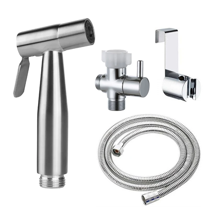 

stainless steel handheld toilet bidet sprayer set kit with Shut off Valve T Adapter