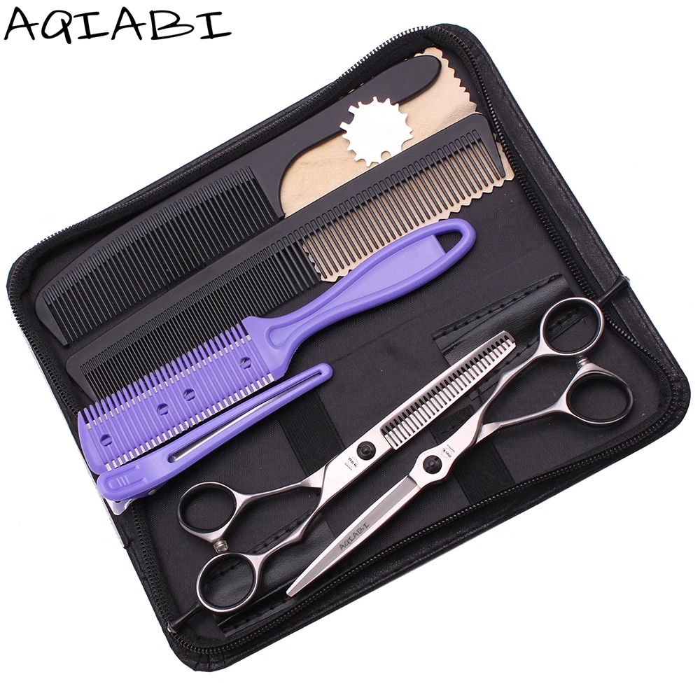 

Hairdressing Scissors Set 6.0'' AQIABI JP Steel Thinning Shears Hair Cutting Scissors Barber Shop A9201, Silver