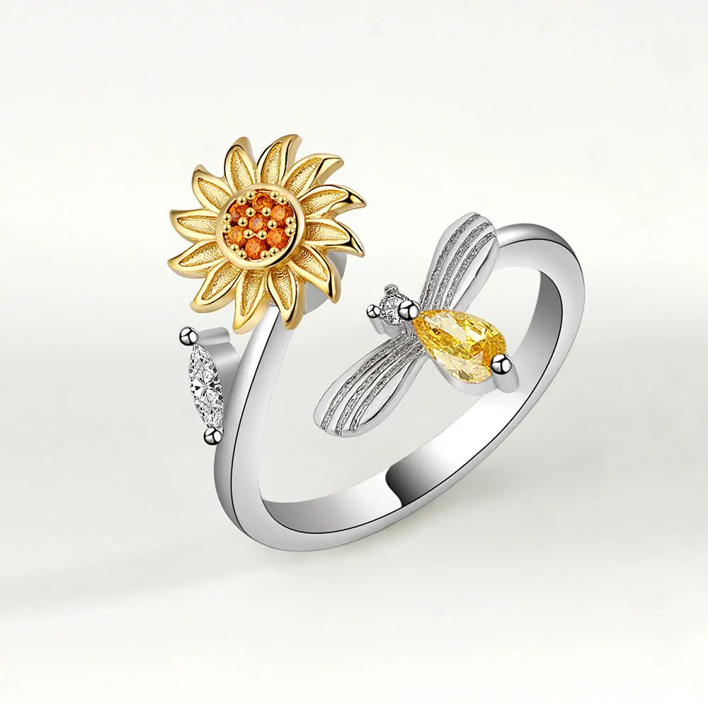 

21 Styles Fashion Adjustable Anxiety Fidget Spinner Rings For Women Opening Zircon Butterfly Flower Eye Ring Anti Stress Jewelry