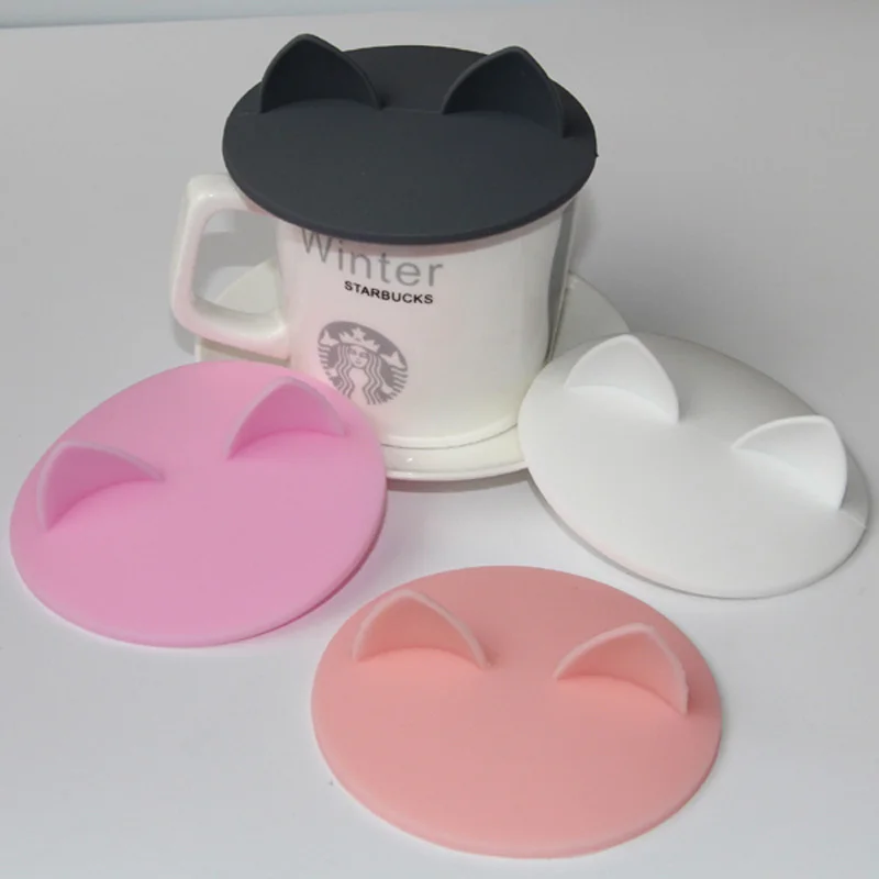 

Round Cup Cover Silicone Cup AccessoriesCute Cat Ears Universal Water Cup Cover Mug Cover