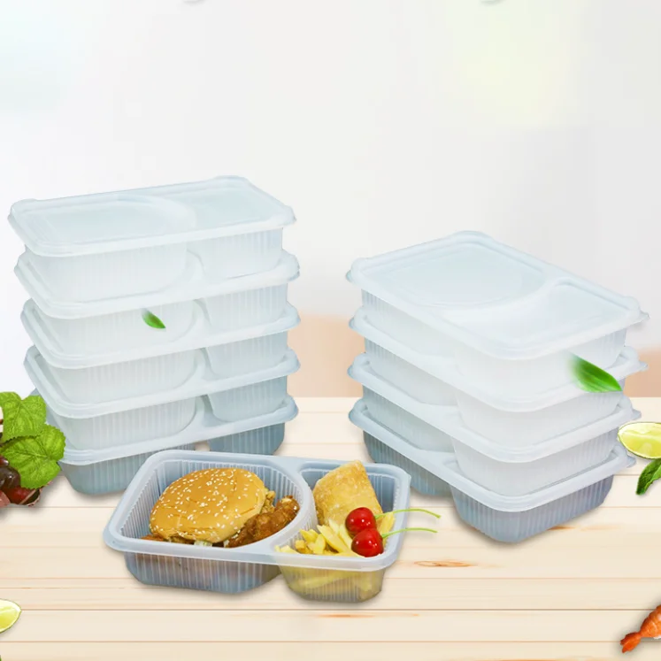 

2 Compartments Microwavable blister RPP/ PP Plastic Fast Food Takeaway Food Packaging Containers Bento Disposable Lunch Box, Transparent or customizable