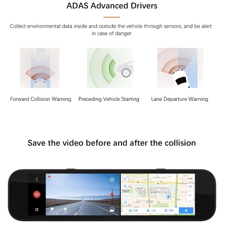 Original Xiaomi 70mai 1600p 500mah Sony Imx335 Adas Rearview Mirror