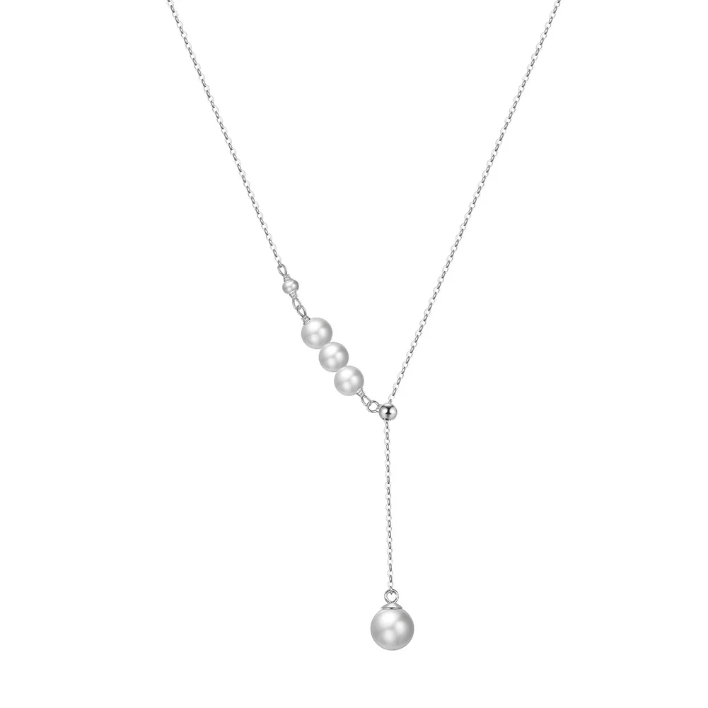 RINNTIN GPN18 Fashion Rhodium Plated 925 Sterling Silver Chain Natural Freshwater Pearl Beaded Lariat Necklaces for Women