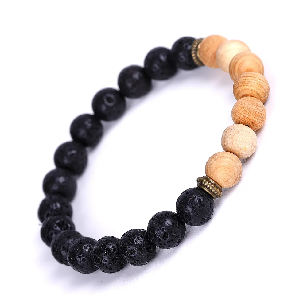 

NAPOLN Natural Stone Beads Premium Best Selling Ice Cracked Onyx Bracelet Volcanic Stone Wooden Beads, Photo color