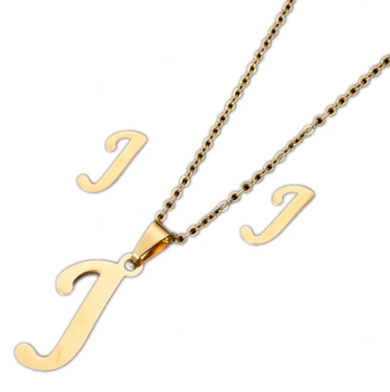 

Simple Creative Initial English 26 Alphabet Letters A-Z Stainless Steel Pendant Necklace Earrings Gold color women Jewelry Set