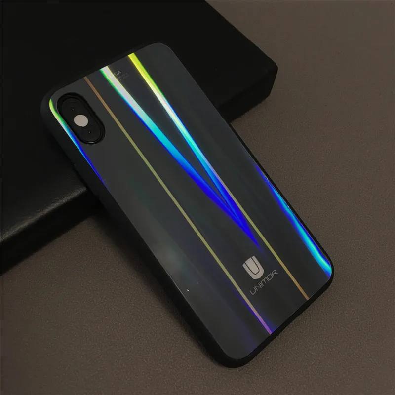 

UNIMOR 2019 new auroral tpu pc phone case with nice colors glass acrylic phone case