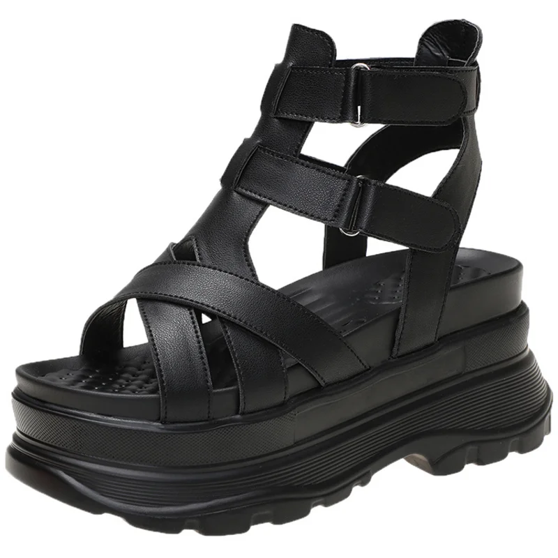 

Dropshipping Custom Logo Summer Luxury Designer Leather Strappy Sandals Heels Ladies Comfortable Platform Wedge Sandals